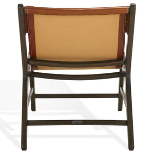 Safavieh Alanarose Leather Accent Chair - Luxurious Teak Wood Frame, Elegant Design For Modern Living Spaces Brown ,Walnut Wood ,Leather Sfv1903b