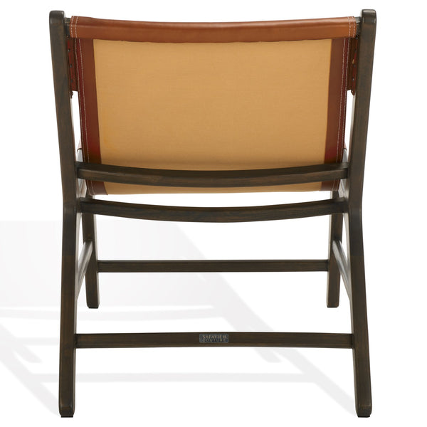 Safavieh Alanarose Leather Accent Chair - Luxurious Teak Wood Frame, Elegant Design For Modern Living Spaces Brown ,Walnut Wood ,Leather Sfv1903b