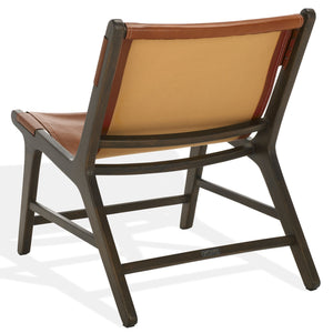 Safavieh Alanarose Leather Accent Chair - Luxurious Teak Wood Frame, Elegant Design For Modern Living Spaces Brown ,Walnut Wood ,Leather Sfv1903b