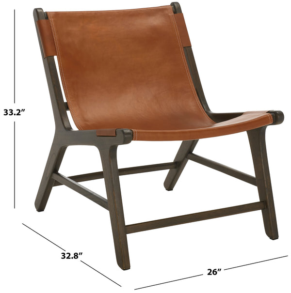 Safavieh Alanarose Leather Accent Chair - Luxurious Teak Wood Frame, Elegant Design For Modern Living Spaces Brown ,Walnut Wood ,Leather Sfv1903b