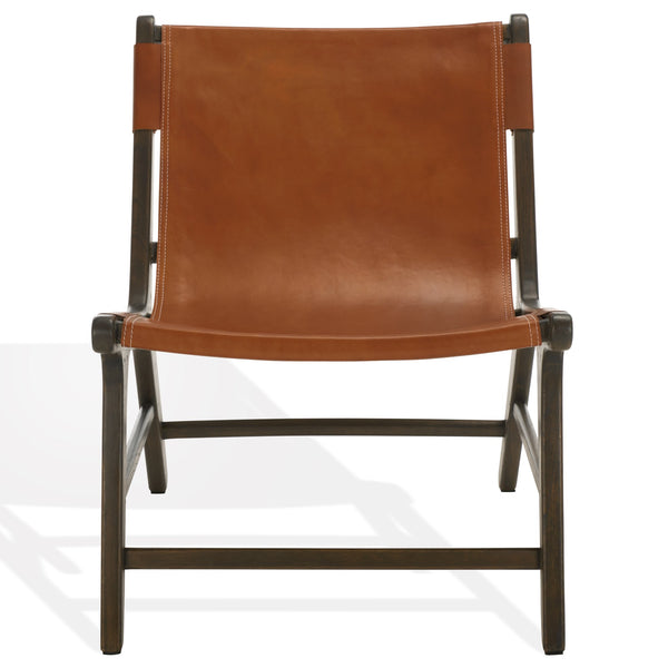 Safavieh Alanarose Leather Accent Chair - Luxurious Teak Wood Frame, Elegant Design For Modern Living Spaces Brown ,Walnut Wood ,Leather Sfv1903b
