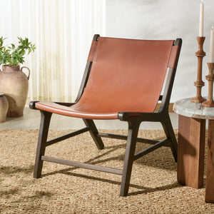 Safavieh Alanarose Leather Accent Chair - Luxurious Teak Wood Frame, Elegant Design For Modern Living Spaces Brown ,Walnut Wood ,Leather Sfv1903b