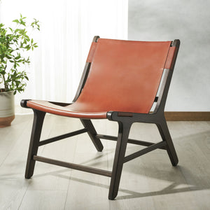 Safavieh Alanarose Leather Accent Chair - Luxurious Teak Wood Frame, Elegant Design For Modern Living Spaces Brown ,Walnut Wood ,Leather Sfv1903b