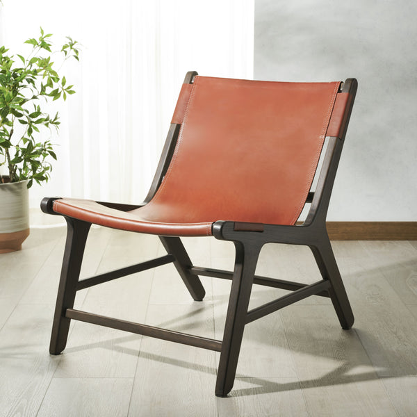 Safavieh Alanarose Leather Accent Chair - Luxurious Teak Wood Frame, Elegant Design For Modern Living Spaces Brown ,Walnut Wood ,Leather Sfv1903b