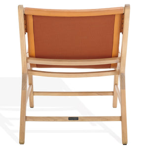 Safavieh Alanarose Leather Accent Chair - Luxurious Teak Wood Frame, Elegant Design For Modern Living Spaces Tan ,Natural Wood ,Leather Sfv1903d