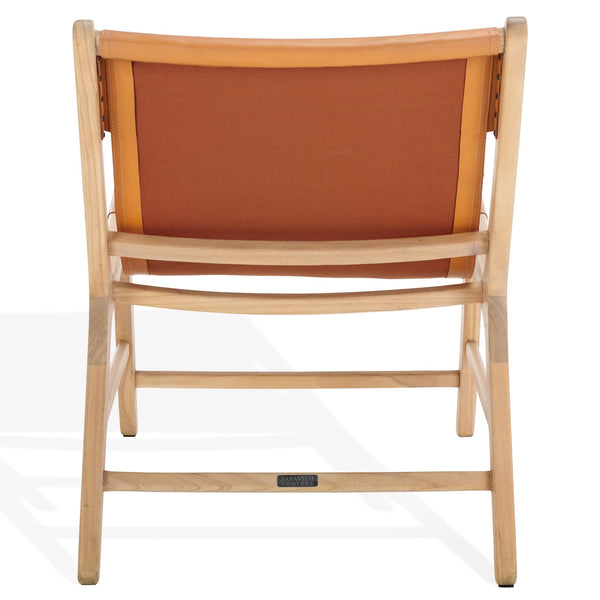 Safavieh Alanarose Leather Accent Chair - Luxurious Teak Wood Frame, Elegant Design For Modern Living Spaces Tan ,Natural Wood ,Leather Sfv1903d