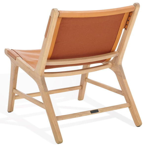 Safavieh Alanarose Leather Accent Chair - Luxurious Teak Wood Frame, Elegant Design For Modern Living Spaces Tan ,Natural Wood ,Leather Sfv1903d