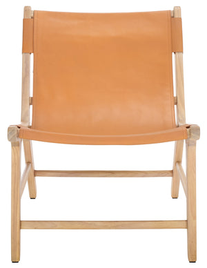 Safavieh Alanarose Leather Accent Chair - Luxurious Teak Wood Frame, Elegant Design For Modern Living Spaces Tan ,Natural Wood ,Leather Sfv1903d
