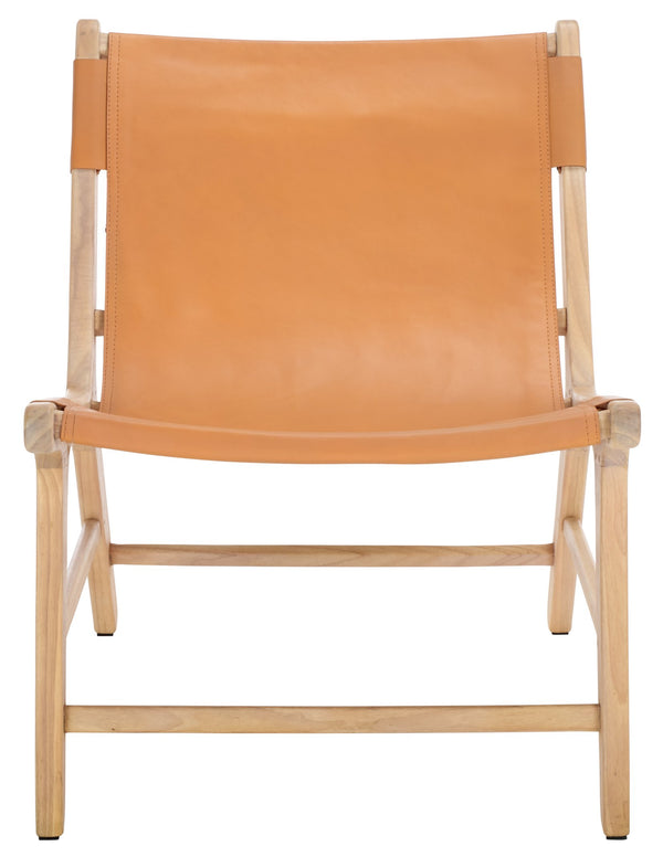 Safavieh Alanarose Leather Accent Chair - Luxurious Teak Wood Frame, Elegant Design For Modern Living Spaces Tan ,Natural Wood ,Leather Sfv1903d