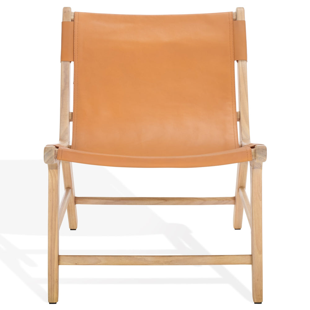 Safavieh Alanarose Leather Accent Chair - Luxurious Teak Wood Frame, Elegant Design For Modern Living Spaces Tan ,Natural Wood ,Leather Sfv1903d