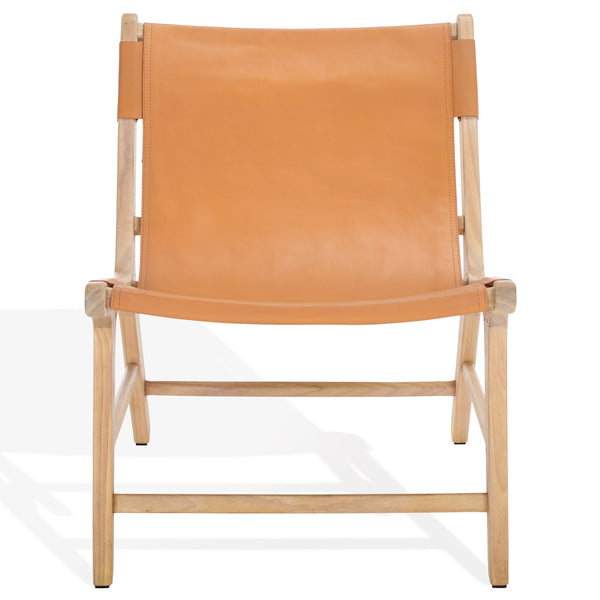 Safavieh Alanarose Leather Accent Chair - Luxurious Teak Wood Frame, Elegant Design For Modern Living Spaces Tan ,Natural Wood ,Leather Sfv1903d