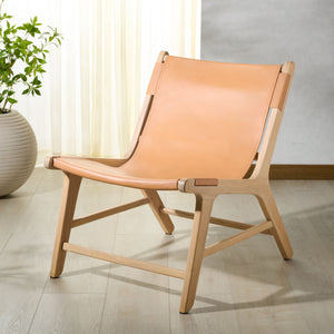 Safavieh Alanarose Leather Accent Chair - Luxurious Teak Wood Frame, Elegant Design For Modern Living Spaces Tan ,Natural Wood ,Leather Sfv1903d