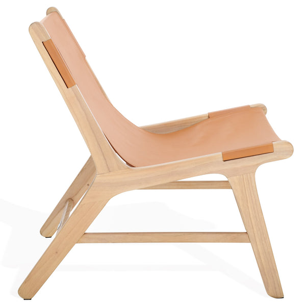 Safavieh Alanarose Leather Accent Chair - Luxurious Teak Wood Frame, Elegant Design For Modern Living Spaces Tan ,Natural Wood ,Leather Sfv1903d