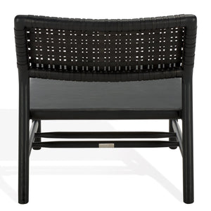 Safavieh Valdina Woven Leather Accent Chair - Luxurious Comfort With Intricate Design For Stylish Decor Black ,Black Wood ,Leather Sfv1904a