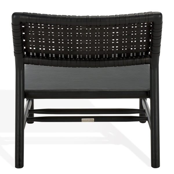Safavieh Valdina Woven Leather Accent Chair - Luxurious Comfort With Intricate Design For Stylish Decor Black ,Black Wood ,Leather Sfv1904a
