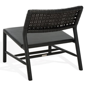 Safavieh Valdina Woven Leather Accent Chair - Luxurious Comfort With Intricate Design For Stylish Decor Black ,Black Wood ,Leather Sfv1904a