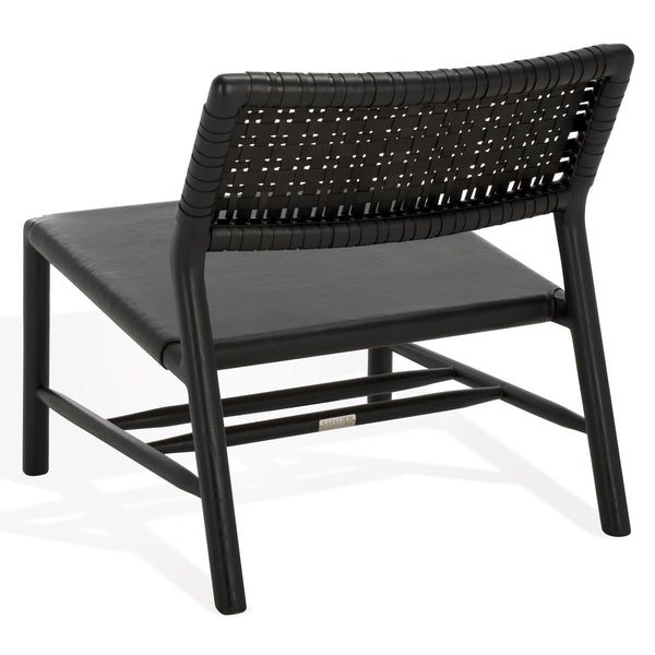 Safavieh Valdina Woven Leather Accent Chair - Luxurious Comfort With Intricate Design For Stylish Decor Black ,Black Wood ,Leather Sfv1904a