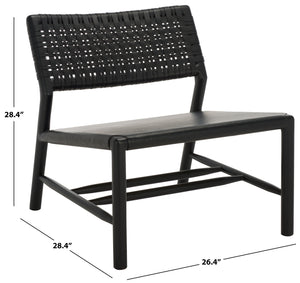 Safavieh Valdina Woven Leather Accent Chair - Luxurious Comfort With Intricate Design For Stylish Decor Black ,Black Wood ,Leather Sfv1904a