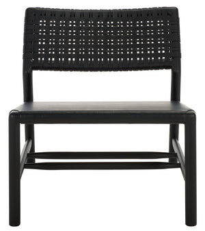 Safavieh Valdina Woven Leather Accent Chair - Luxurious Comfort With Intricate Design For Stylish Decor Black ,Black Wood ,Leather Sfv1904a