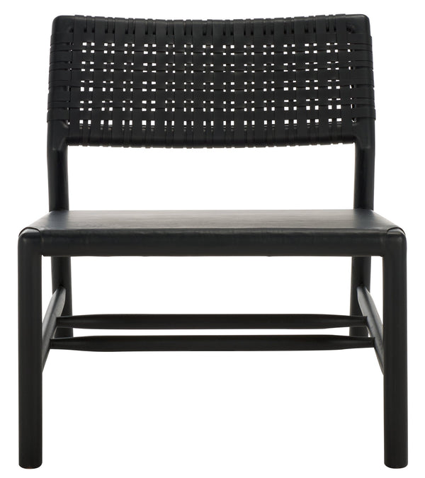 Safavieh Valdina Woven Leather Accent Chair - Luxurious Comfort With Intricate Design For Stylish Decor Black ,Black Wood ,Leather Sfv1904a