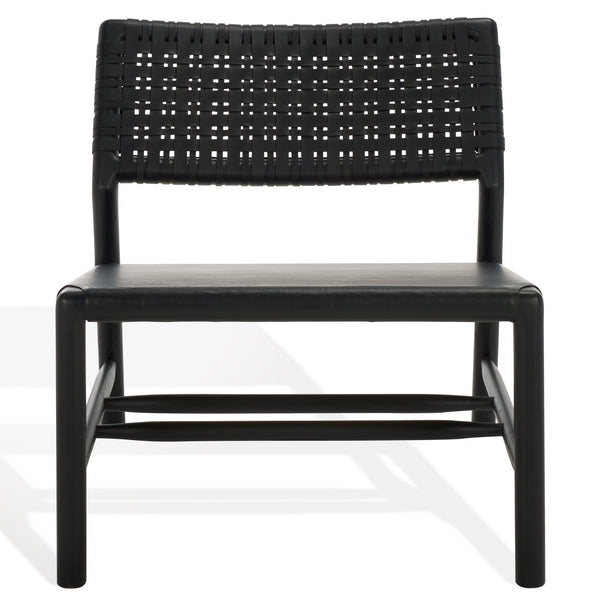Safavieh Valdina Woven Leather Accent Chair - Luxurious Comfort With Intricate Design For Stylish Decor Black ,Black Wood ,Leather Sfv1904a