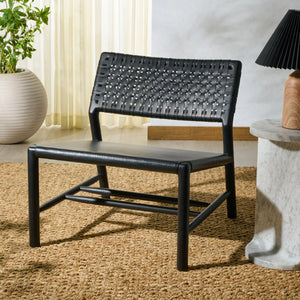 Safavieh Valdina Woven Leather Accent Chair - Luxurious Comfort With Intricate Design For Stylish Decor Black ,Black Wood ,Leather Sfv1904a