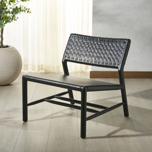 Safavieh Valdina Woven Leather Accent Chair - Luxurious Comfort With Intricate Design For Stylish Decor Black ,Black Wood ,Leather Sfv1904a