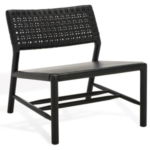 Safavieh Valdina Woven Leather Accent Chair - Luxurious Comfort With Intricate Design For Stylish Decor Black ,Black Wood ,Leather Sfv1904a