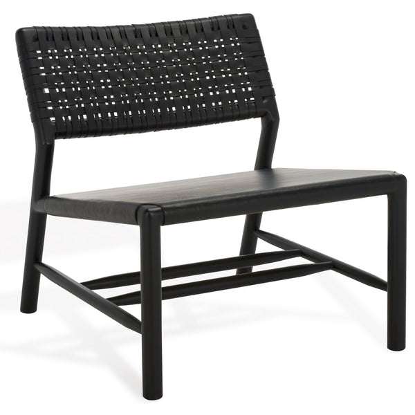 Safavieh Valdina Woven Leather Accent Chair - Luxurious Comfort With Intricate Design For Stylish Decor Black ,Black Wood ,Leather Sfv1904a