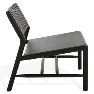 Safavieh Valdina Woven Leather Accent Chair - Luxurious Comfort With Intricate Design For Stylish Decor Black ,Black Wood ,Leather Sfv1904a