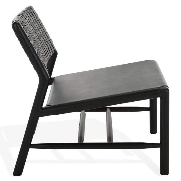 Safavieh Valdina Woven Leather Accent Chair - Luxurious Comfort With Intricate Design For Stylish Decor Black ,Black Wood ,Leather Sfv1904a