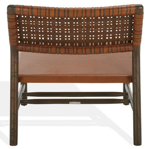 Safavieh Valdina Woven Leather Accent Chair - Luxurious Comfort With Intricate Design For Stylish Decor Brown ,Walnut Wood ,Leather Sfv1904b