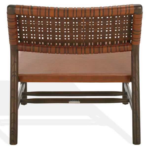 Safavieh Valdina Woven Leather Accent Chair - Luxurious Comfort With Intricate Design For Stylish Decor Brown ,Walnut Wood ,Leather Sfv1904b