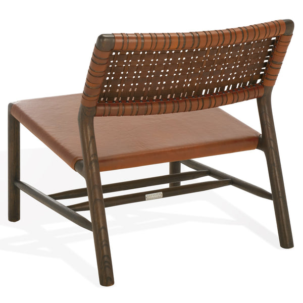 Safavieh Valdina Woven Leather Accent Chair - Luxurious Comfort With Intricate Design For Stylish Decor Brown ,Walnut Wood ,Leather Sfv1904b