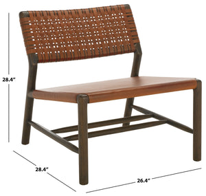 Safavieh Valdina Woven Leather Accent Chair - Luxurious Comfort With Intricate Design For Stylish Decor Brown ,Walnut Wood ,Leather Sfv1904b