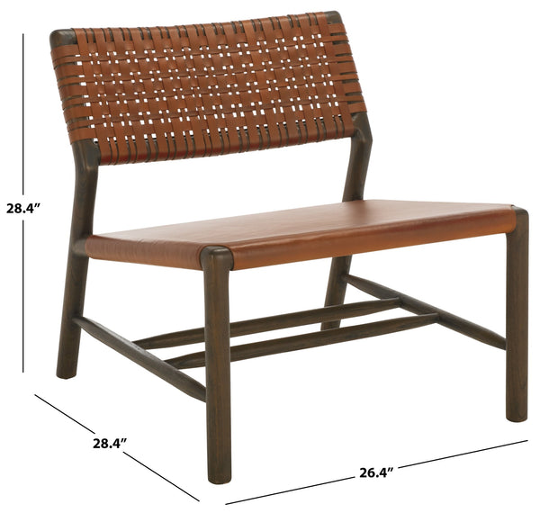 Safavieh Valdina Woven Leather Accent Chair - Luxurious Comfort With Intricate Design For Stylish Decor Brown ,Walnut Wood ,Leather Sfv1904b