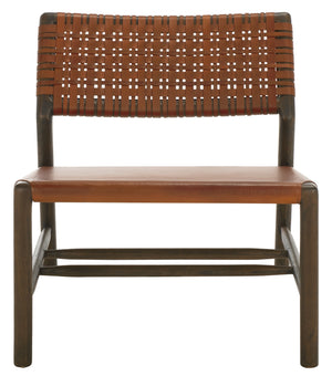 Safavieh Valdina Woven Leather Accent Chair - Luxurious Comfort With Intricate Design For Stylish Decor Brown ,Walnut Wood ,Leather Sfv1904b