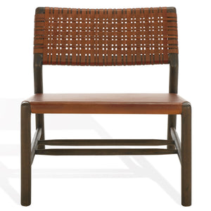 Safavieh Valdina Woven Leather Accent Chair - Luxurious Comfort With Intricate Design For Stylish Decor Brown ,Walnut Wood ,Leather Sfv1904b