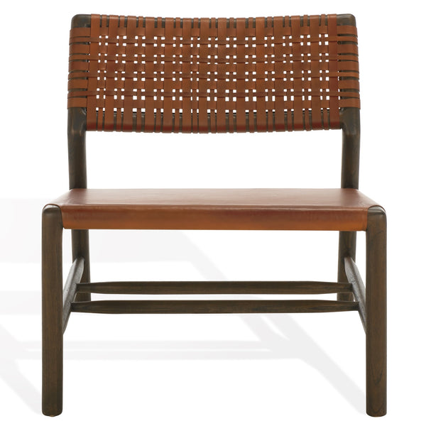 Safavieh Valdina Woven Leather Accent Chair - Luxurious Comfort With Intricate Design For Stylish Decor Brown ,Walnut Wood ,Leather Sfv1904b