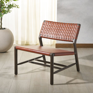 Safavieh Valdina Woven Leather Accent Chair - Luxurious Comfort With Intricate Design For Stylish Decor Brown ,Walnut Wood ,Leather Sfv1904b