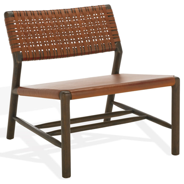 Safavieh Valdina Woven Leather Accent Chair - Luxurious Comfort With Intricate Design For Stylish Decor Brown ,Walnut Wood ,Leather Sfv1904b