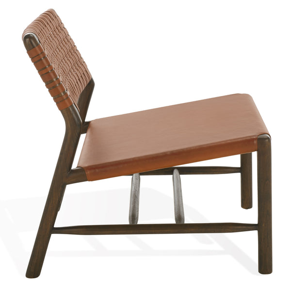 Safavieh Valdina Woven Leather Accent Chair - Luxurious Comfort With Intricate Design For Stylish Decor Brown ,Walnut Wood ,Leather Sfv1904b