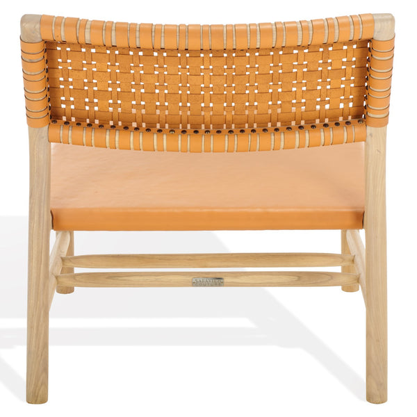 Safavieh Valdina Woven Leather Accent Chair - Luxurious Comfort With Intricate Design For Stylish Decor Tan ,Natural Wood ,Leather Sfv1904d