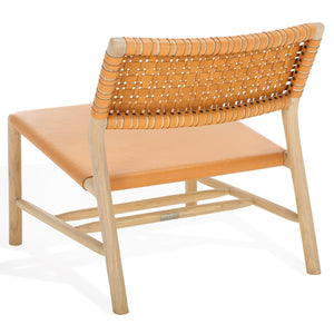 Safavieh Valdina Woven Leather Accent Chair - Luxurious Comfort With Intricate Design For Stylish Decor Tan ,Natural Wood ,Leather Sfv1904d
