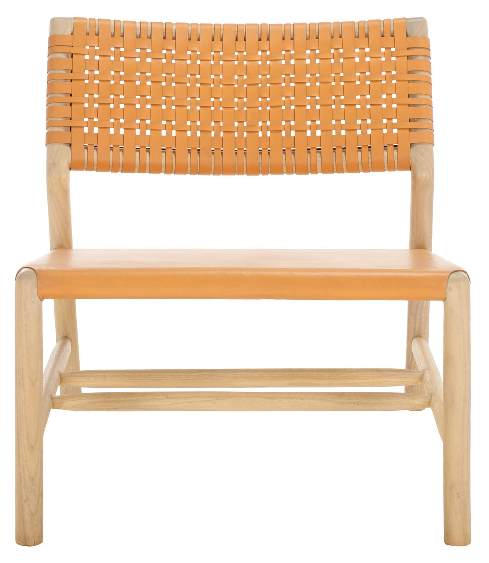 Safavieh Valdina Woven Leather Accent Chair - Luxurious Comfort With Intricate Design For Stylish Decor Tan ,Natural Wood ,Leather Sfv1904d