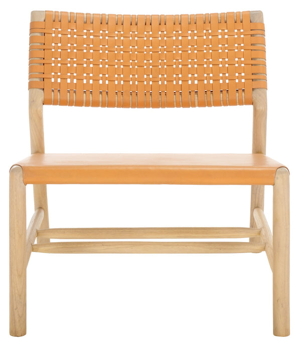 Safavieh Valdina Woven Leather Accent Chair - Luxurious Comfort With Intricate Design For Stylish Decor Tan ,Natural Wood ,Leather Sfv1904d