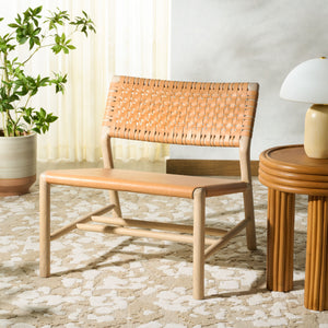 Safavieh Valdina Woven Leather Accent Chair - Luxurious Comfort With Intricate Design For Stylish Decor Tan ,Natural Wood ,Leather Sfv1904d