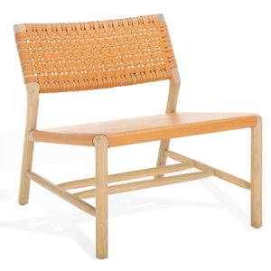 Safavieh Valdina Woven Leather Accent Chair - Luxurious Comfort With Intricate Design For Stylish Decor Tan ,Natural Wood ,Leather Sfv1904d