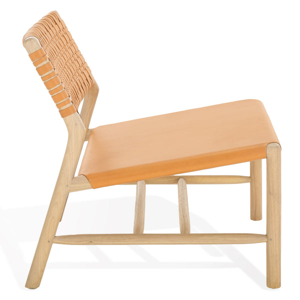 Safavieh Valdina Woven Leather Accent Chair - Luxurious Comfort With Intricate Design For Stylish Decor Tan ,Natural Wood ,Leather Sfv1904d