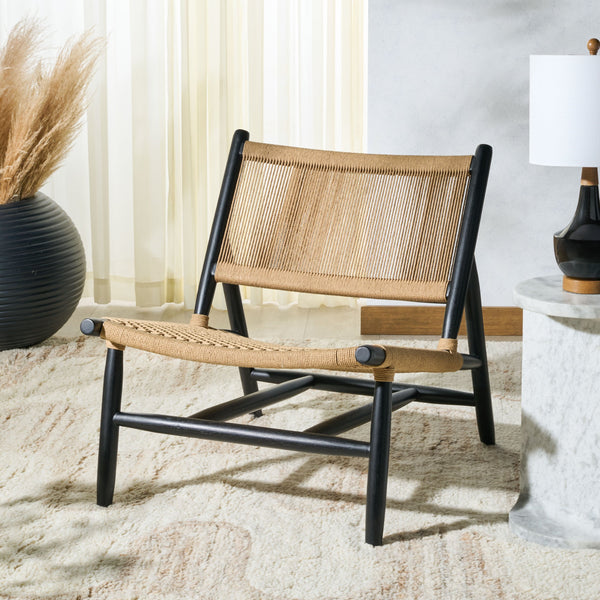 Safavieh Chyanne Woven Accent Chair - Stylish Teak Wood Design For Modern Elegance In Any Living Space Black ,Natural Wood ,Natural Loom Papercord Sfv1905a